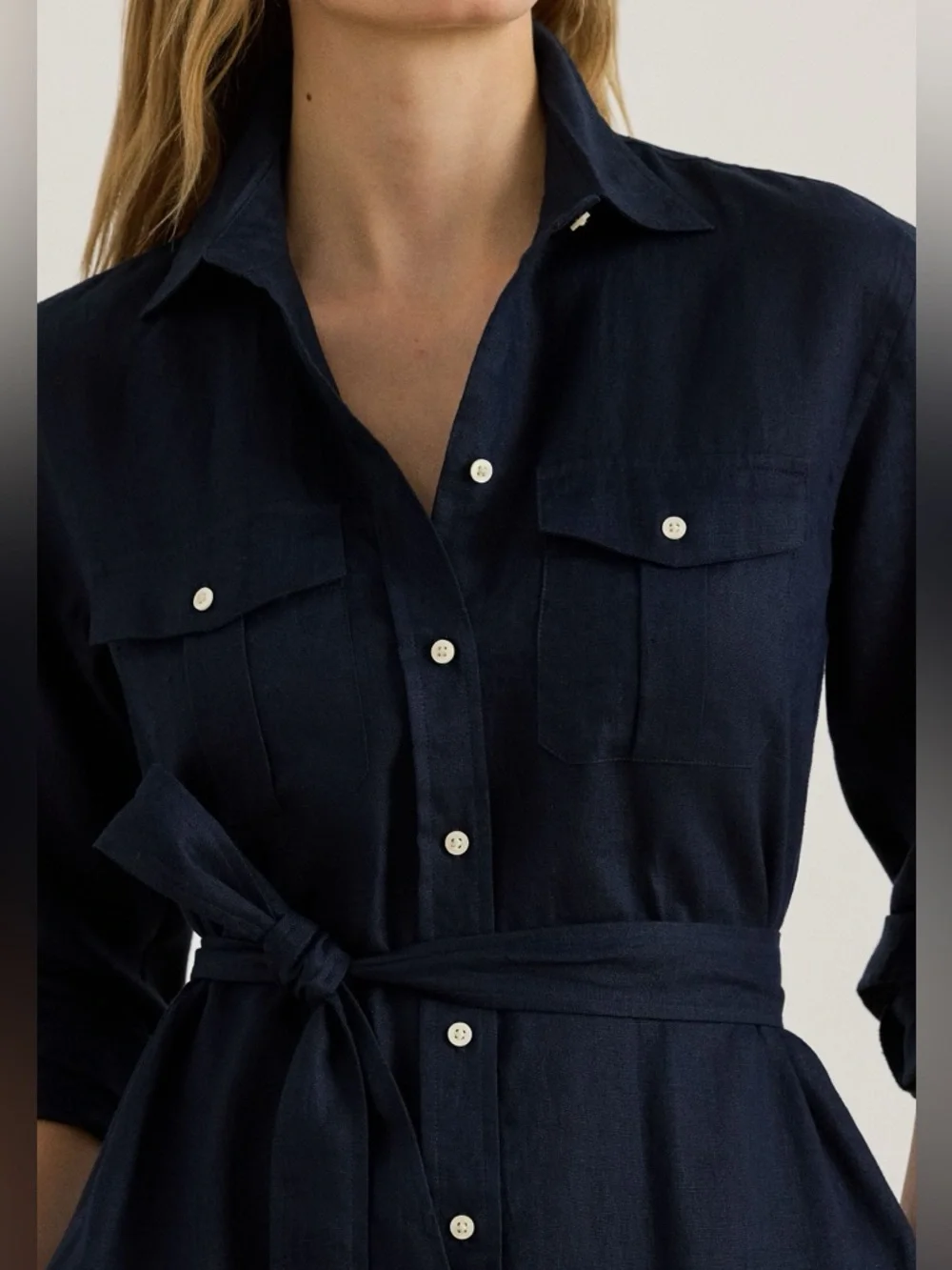 Lauren Ralph Lauren Belted Linen Midi Shirt  dress Size XL - Picture 3 of 15